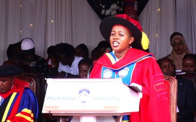 The Principal Secretary State Department for Parliamentary Affairs office of the Prime Cabinet Secretary Dr Aurelia Rono speaking at MKUs 28th graduation ceremony in Thika