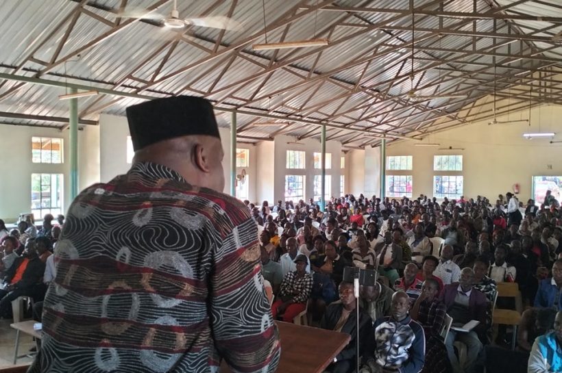 KNUT National second Vice Chairperson Aggrey Namisi addressing parents at Kitale school