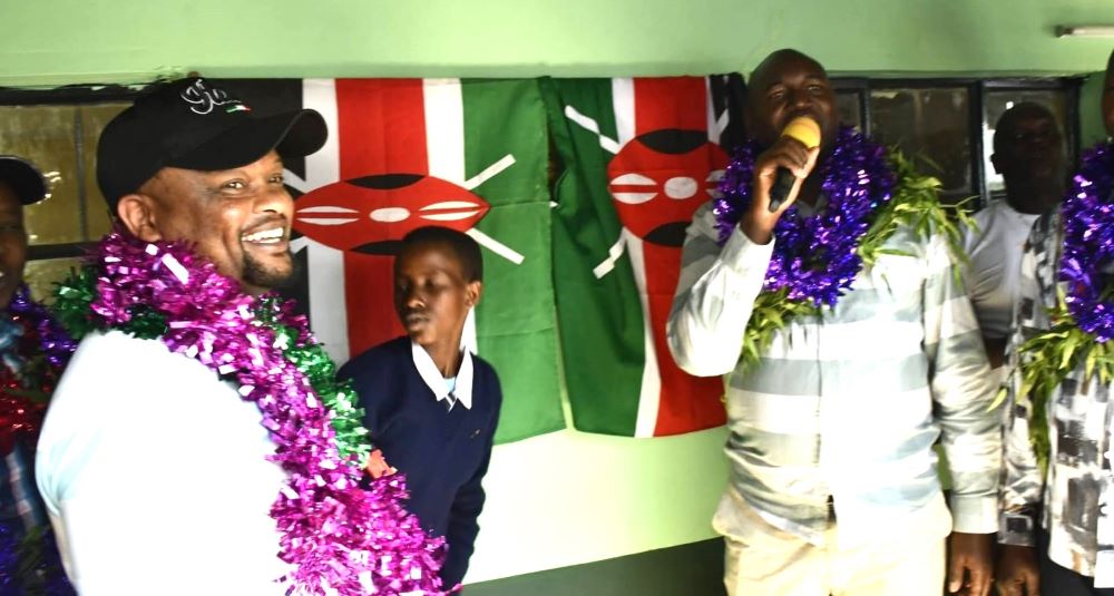 Basic Education PS Prof. Julius Bitok and Konoin MP Brighton Yegon during the commissioning of 14 newly renovated classrooms at Kenyagoro Primary School in Bomet County