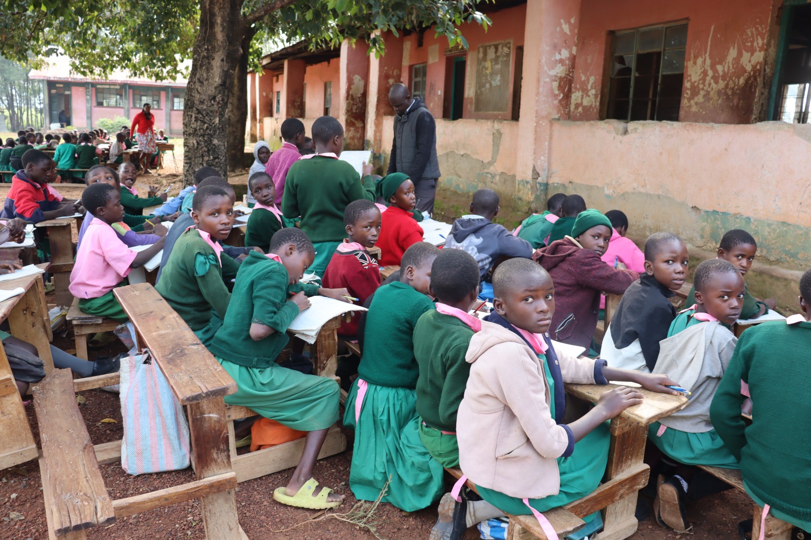 Crisis hit Bungoma school as several classrooms declared unsafe, learners take classes under trees 2 Matulo FYM Comprehensive School learners taking classes under a tree in Bungoma