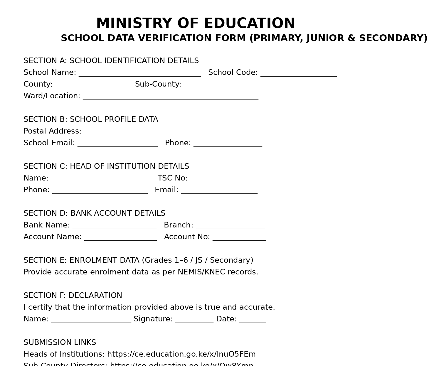 School Data Verification Form