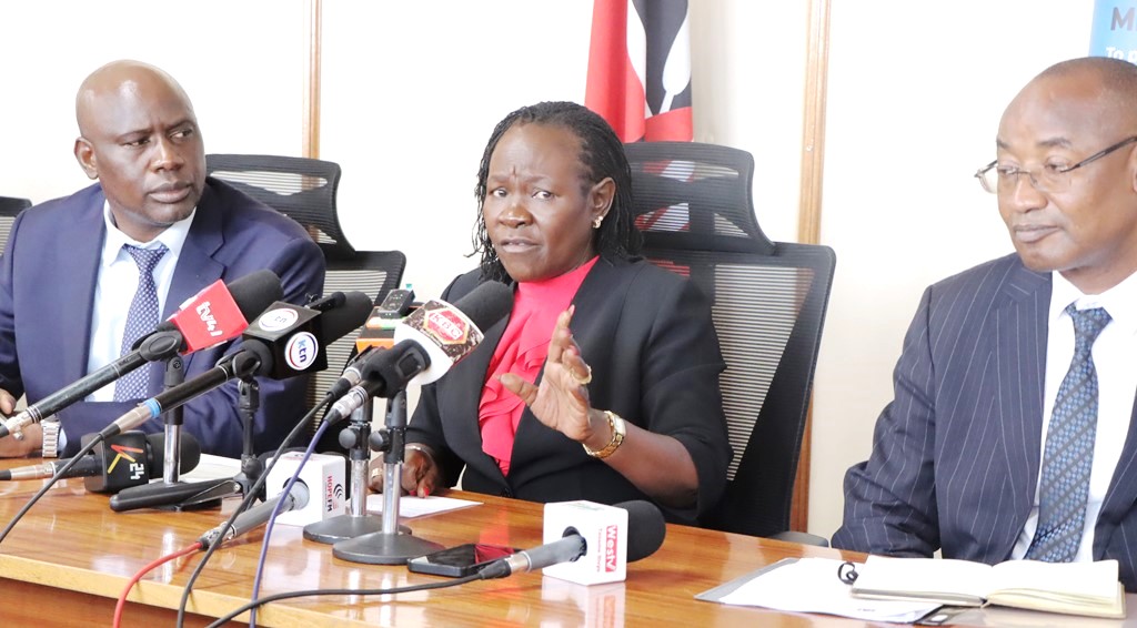 TVET Principal Secretary Dr. Esther Muoria addressing the media at Jogoo house on 5th February 2026 .Photo by Obegi Malack