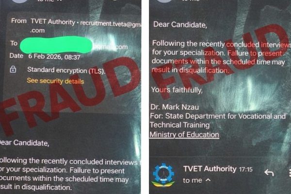 Samples of the TVETA fake emails