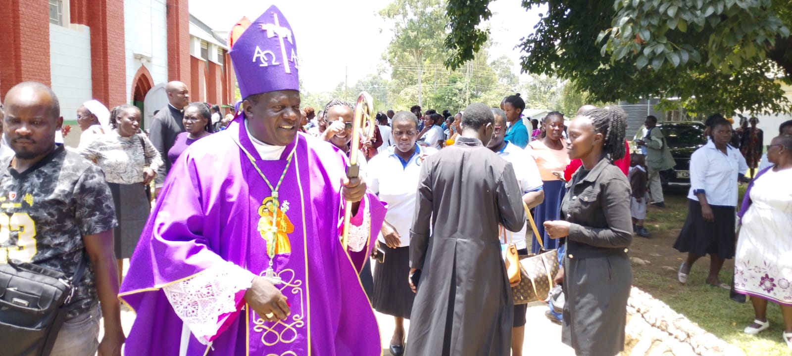 Kakamega Catholic Diocese Bishop Joseph Obanyi during a Thanksgiving mass for ECDE teachers at Mukumu parish