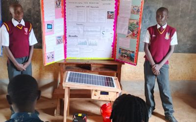 Malivani AIC comprehensive school learners presenting their project; Solar powered automated irrigation system using soil moisture sensors at Kalulini boys secondary school.