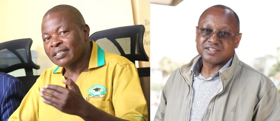 A collage of KUPPET Secretary General Akelo Misori and Former MP Ronald Tonui (r). Tonui has declared bid to oust Misori in the coming national election