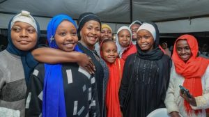 Machakos Governor Wavinya Ndeti(center)with a section of Muslim youths during an Iftar dinner hosted at her office on March 18,2026.