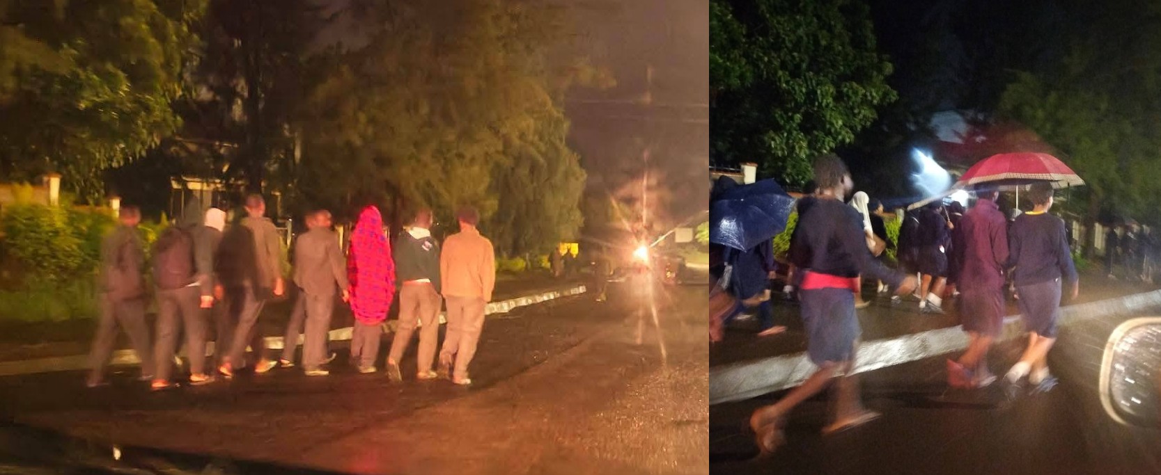 A collage of both Kangaru School and Kangaru Girls' School students during the night mass walkout.