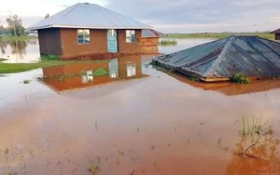 Submerged homes in Rachuonyo North Subcounty where Bala Comprehensive School is also hit by the floods. Photo Enock Okong'o