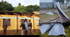 A collage showing Japata Secondary blown off classrooms