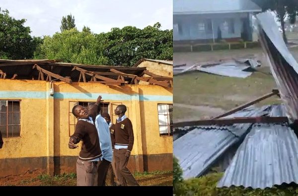 A collage showing Japata Secondary blown off classrooms