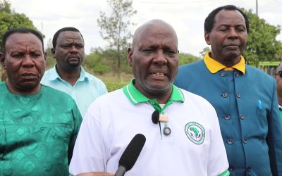 Bishop David Thagana together with other clerics speaking in Juja Kiambu County