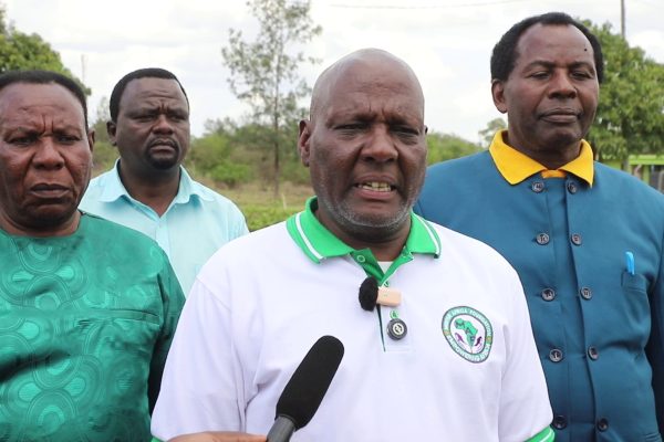 Bishop David Thagana together with other clerics speaking in Juja Kiambu County
