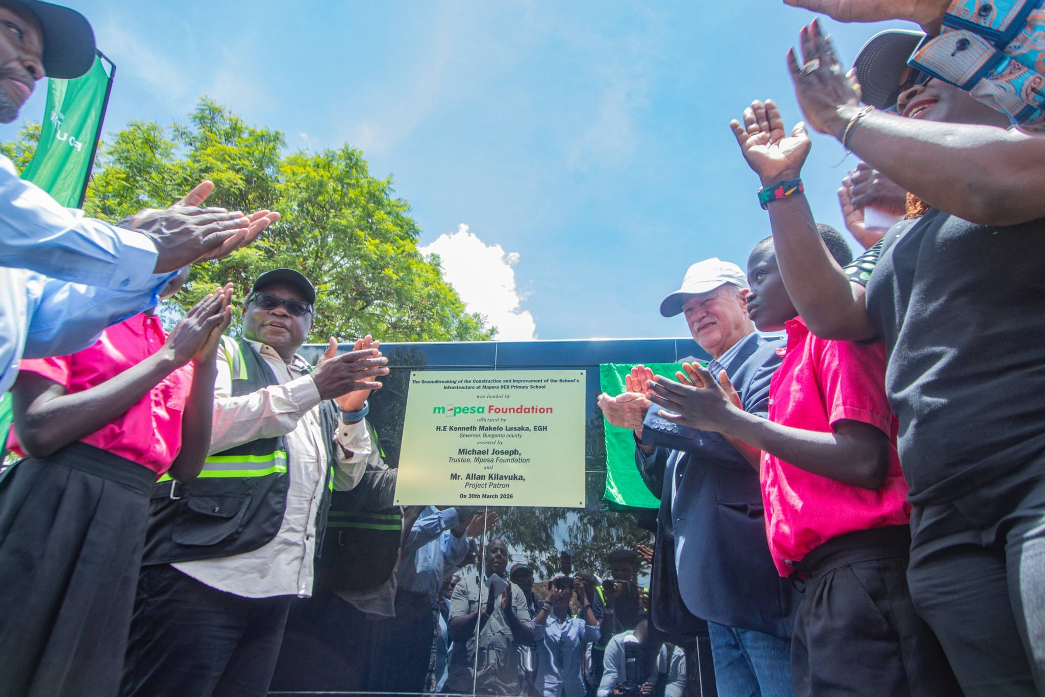 Bungoma County Governor Kenneth Lusaka, MPESA Foundation Trustee Michael Joseph during launch of Ksh75 million project to rebuild Mapera Primary School.