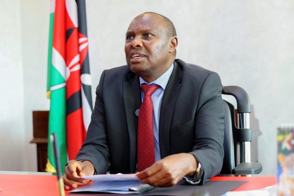 Head of Public Service Felix Koskei speaking during the online meeting with schools