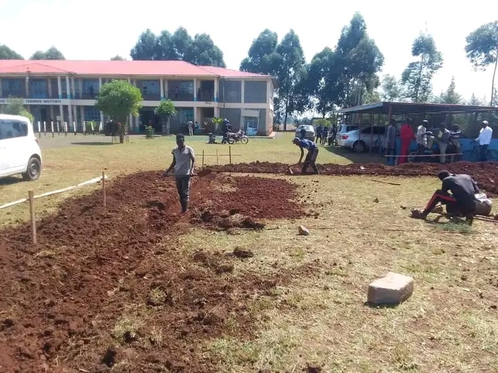 Construction workers laying the grounds for the construction of a new hostel at Endebess TTI.