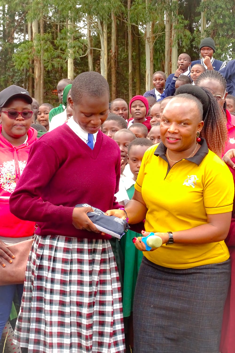 Trans Nzoia County CECM in charge of education Janerose Mutama during sanitary pads distribution.
