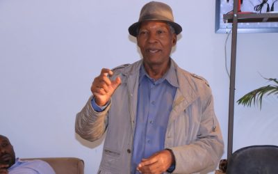 Retired teacher Zablon Sereti speaking during