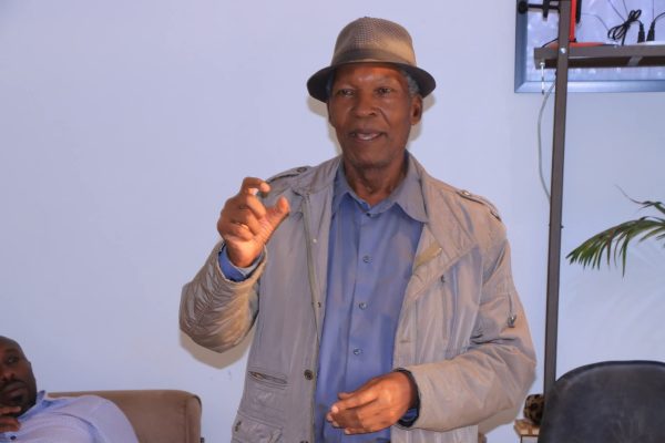 Retired teacher Zablon Sereti speaking during