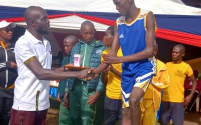 Kitale School athletes receiving awards.