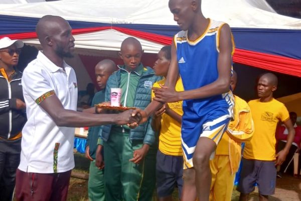 Kitale School athletes receiving awards.