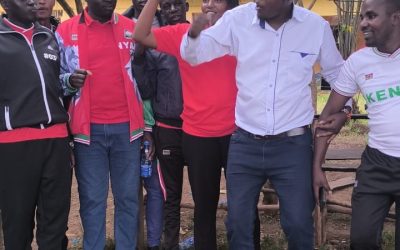 Narok KUPPET Branch Executive Secretary Saruni Tasur (in white shirt). The union has opposed the merger of schools owing to low enrollments.