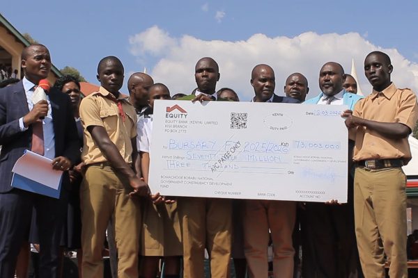 Bamachoge/Borabu MP Baringo launching the expanded bursary scheme that will benefit at least 13,700 students.