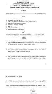 Court declines to stop KUPPET national elections but bars Nakuru delegates 2 The Court statement
