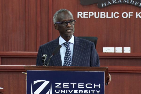 Justice Isaac Lenaola speaking at Zetech University during the opening of the universitys law school