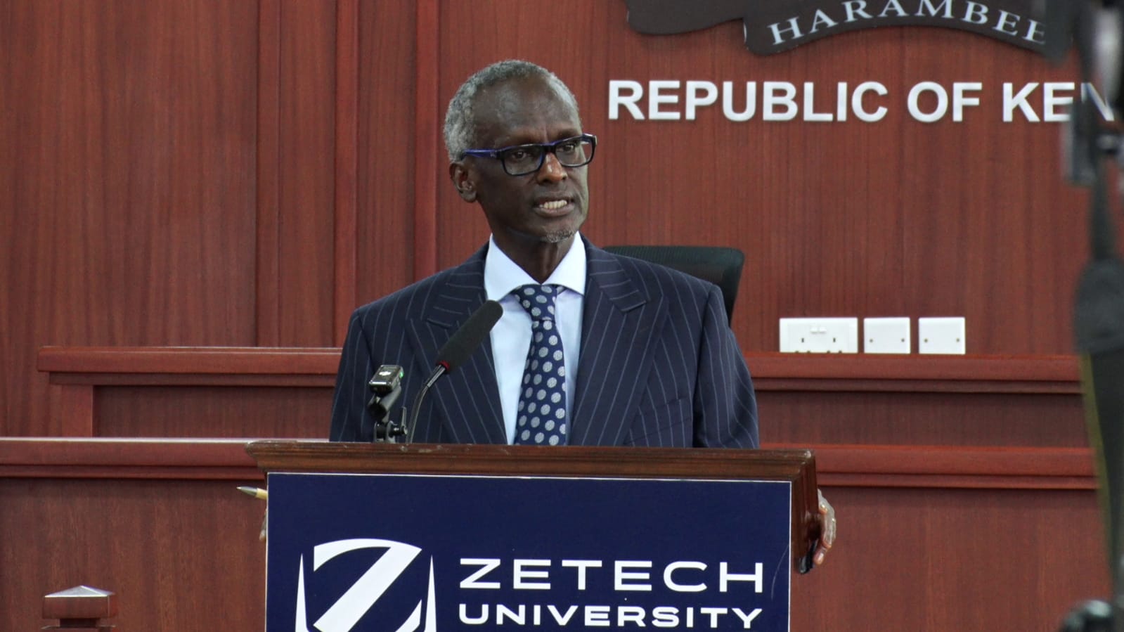 Justice Isaac Lenaola speaking at Zetech University during the opening of the universitys law school