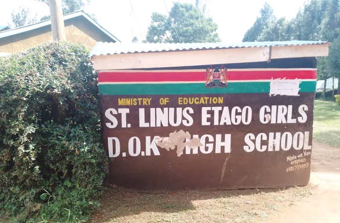 St. Linus Etago Girls'Secondary School gate. The school principal has urged parents to invest in girl child education