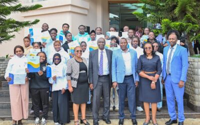 MKU leadership led by Dr. Vincent Gaitho (Chair of Council), Prof. Deogratius Jaganyi (Vice Chancellor), Dr. Mercyline Kamande (DVC–ARA), Prof. Peter Kirira (DVC–APIA), and Dr. Josephine Thuo (Director, (Center) and the students