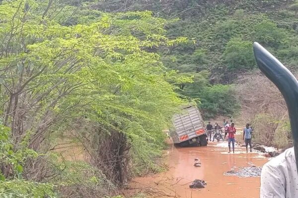A flooded road in Marigat, Baringo County. Learning has been severely disrupted across parts of Baringo County following persistent flooding caused by the swelling of Lakes Baringo and Bogoria, leaving thousands of students stranded and key school infrastructure destroyed.