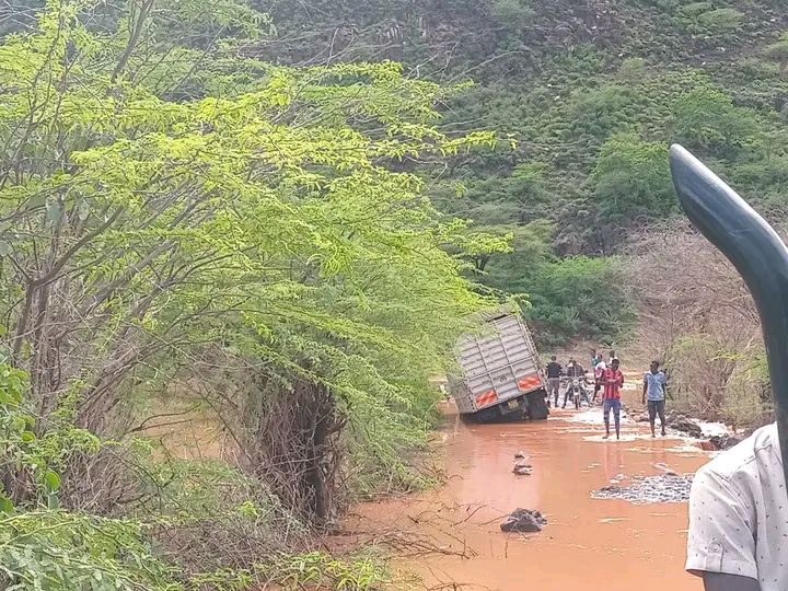 A flooded road in Marigat, Baringo County. Learning has been severely disrupted across parts of Baringo County following persistent flooding caused by the swelling of Lakes Baringo and Bogoria, leaving thousands of students stranded and key school infrastructure destroyed.