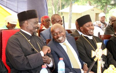 Bishop Neophilus Kongai with other officials . The government has been urged to install lightning arresters in schools located in areas prone to lightning in the North Rift region.