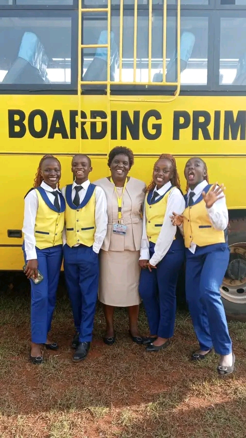 Lugulu Comprehensive School headteacher Jane Ngichabe together with learners who presented the narrative at National level pose for a photo. Photos/Godfrey Wamalwa