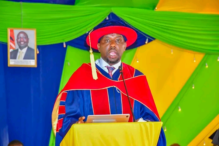 Cabinet secretary for interior kipchumba murkomen addressing graduands at Matili TTI