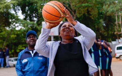 Makueni County Deputy Governor Lucy Mulili during the launch of Mutula Kilonzo jnr Supa Cup County finals held at Makueni boys./Lydia Ngoolo.