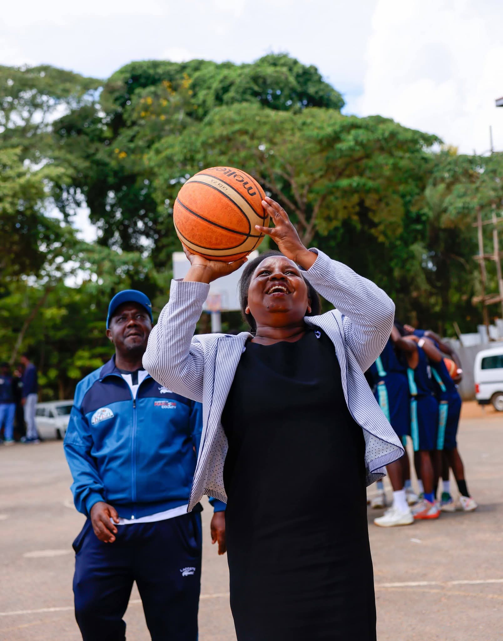 Makueni County Deputy Governor Lucy Mulili during the launch of Mutula Kilonzo jnr Supa Cup County finals held at Makueni boys./Lydia Ngoolo.