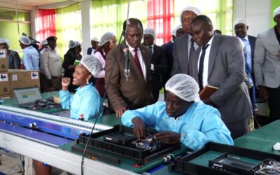 Cabinet Secretary for Information, Communication and Digital Economy William Kabogo during an inspection tour of the Jitume programme at Jomo Kenyatta University of Agriculture and Technology.