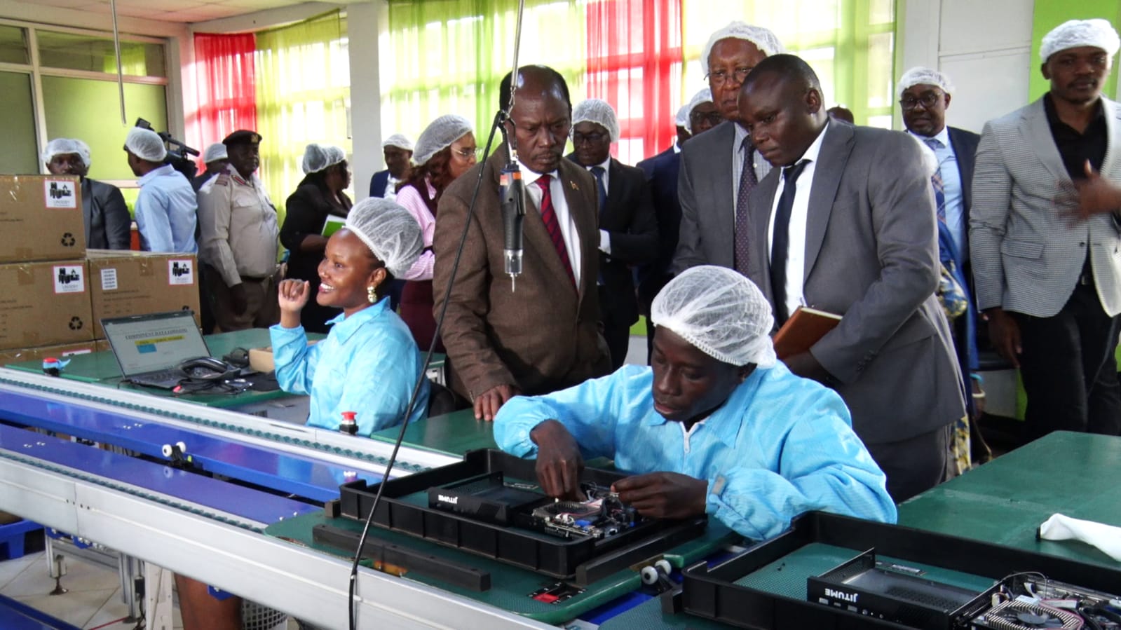 Cabinet Secretary for Information, Communication and Digital Economy William Kabogo during an inspection tour of the Jitume programme at Jomo Kenyatta University of Agriculture and Technology.