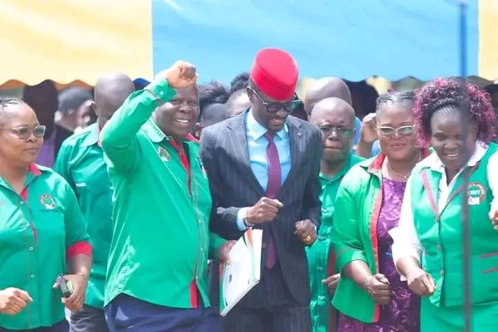 Kimilili MP Didimus Barasa with local KNUT officials when launching local projects.