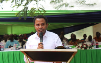 Kisumu Chief Officer for Education, Bovince Ochieng, speaking during the third joint Vocational Training Centres (VTCs) graduation ceremony at the Rotary Vocational/Technical Training Centre.