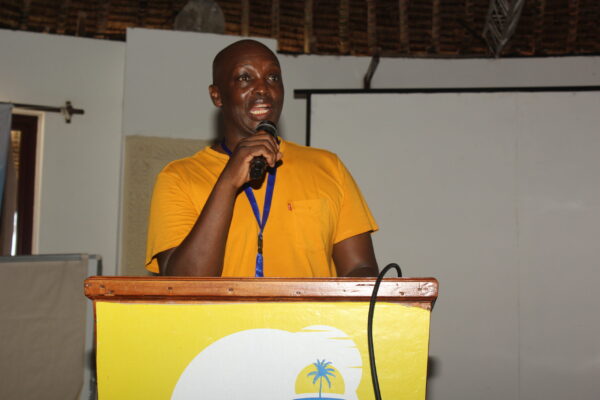 Murang’a KESSHA chair Peter Stanley Gitu addresses school heads during the annual conference at Nyali in Mombasa County on Tuesday, April 14, 2026