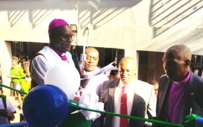 ACK Diocese of Makueni Bishop Francis Matui, Board of Management Chairman Bishop Emeritus Joseph Kanuku and Principal Onesmus Wambua during this year’s AGM at ACK St. Luke’s Wote Township Boarding Primary and Junior School.