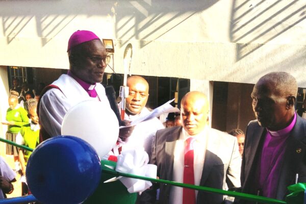 ACK Diocese of Makueni Bishop Francis Matui, Board of Management Chairman Bishop Emeritus Joseph Kanuku and Principal Onesmus Wambua during this year’s AGM at ACK St. Luke’s Wote Township Boarding Primary and Junior School.