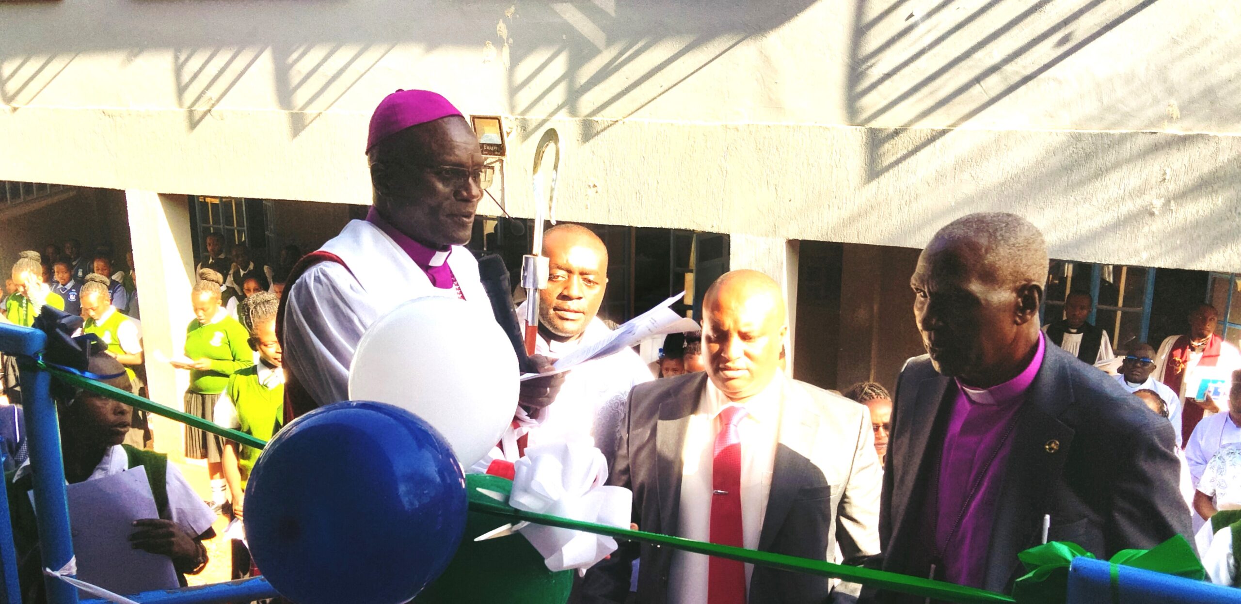 ACK Diocese of Makueni Bishop Francis Matui, Board of Management Chairman Bishop Emeritus Joseph Kanuku and Principal Onesmus Wambua during this year’s AGM at ACK St. Luke’s Wote Township Boarding Primary and Junior School.