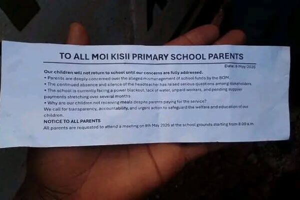 Moi Kisii Comprehensive school note left by angry parents