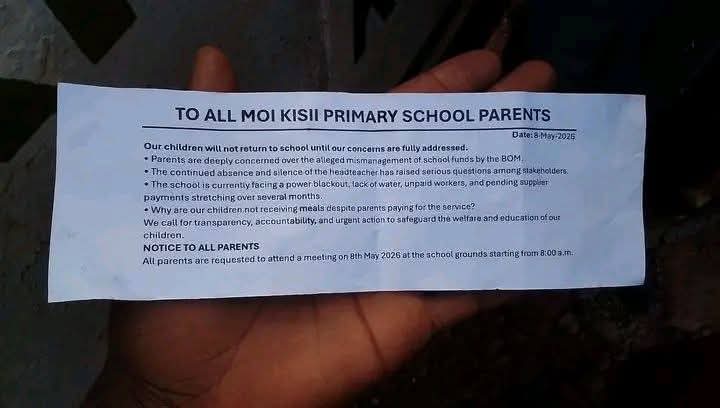 Moi Kisii Comprehensive school note left by angry parents