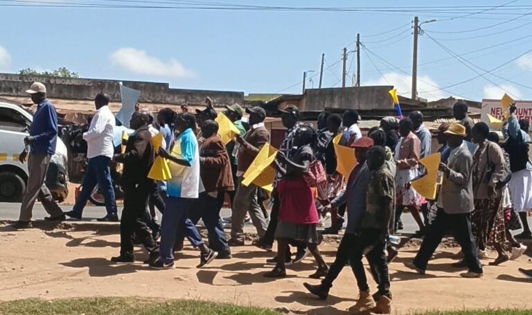 Teachers demonstrating in Makutano town Kapenguria over alleged mismanagement of Ecopillar Sacco